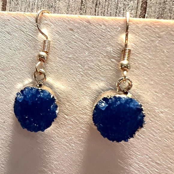 Stone Hook Drop Earring Round Circle Natural Quartz Geode Crystal Jewelry - Picture 2 of 6
